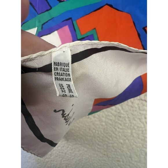 Vintage Pierre Cardin Scarf Womens Large Multicolor Abstract 100% Silk Italy 80s - Picture 8 of 10